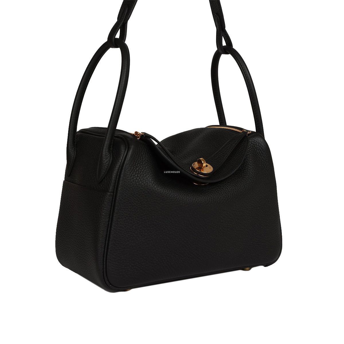 Hermes Lindy 26 Black Clemence GHW B