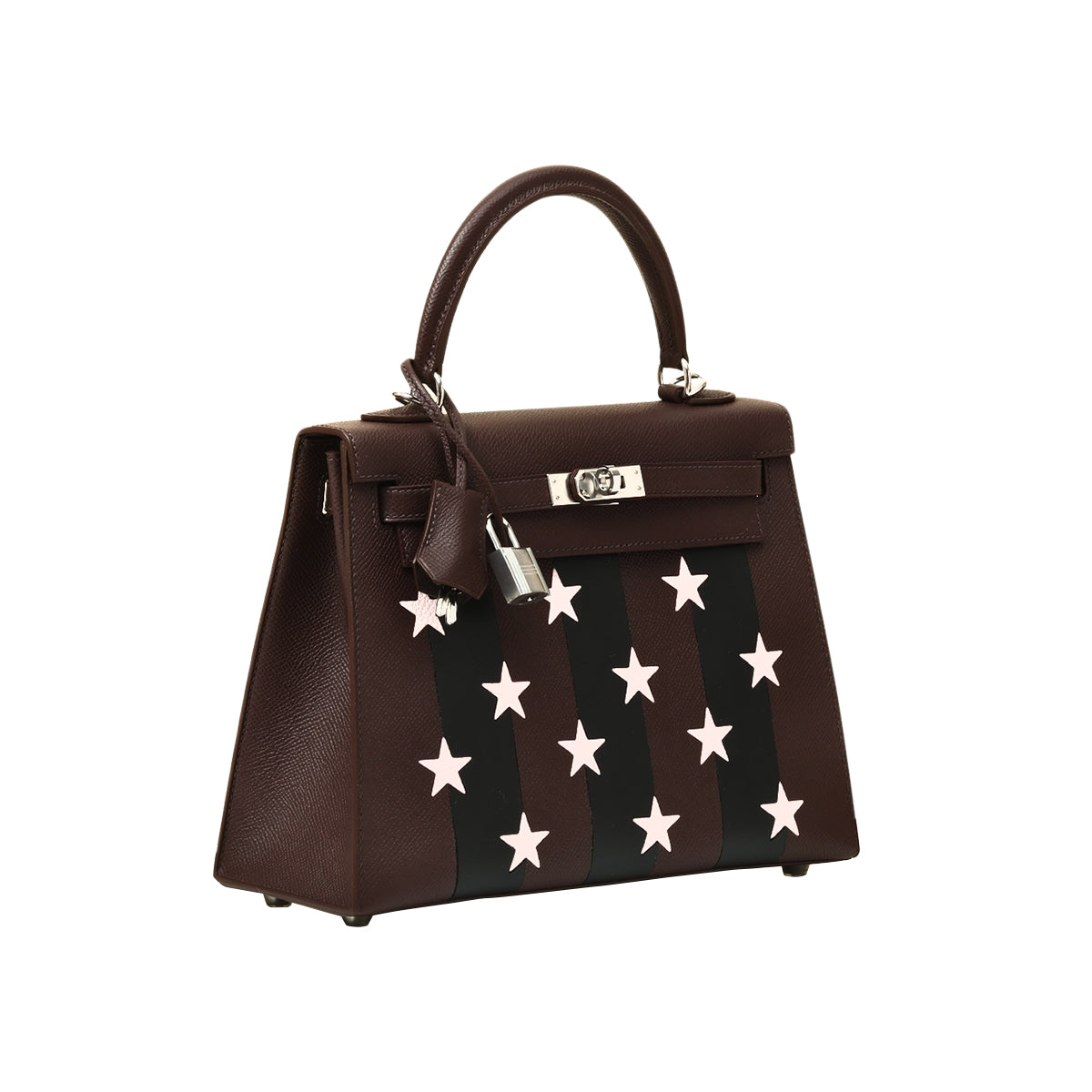 Hermes Kelly 25 Casaque Etoilee Rouge Sellier Black, Rose Darling Epsom PHW W