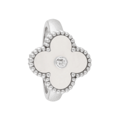 Van Cleef & Arpels Vintage Alhambra Ring 18K White Gold Diamond Mother-of-pearl VCARF48900