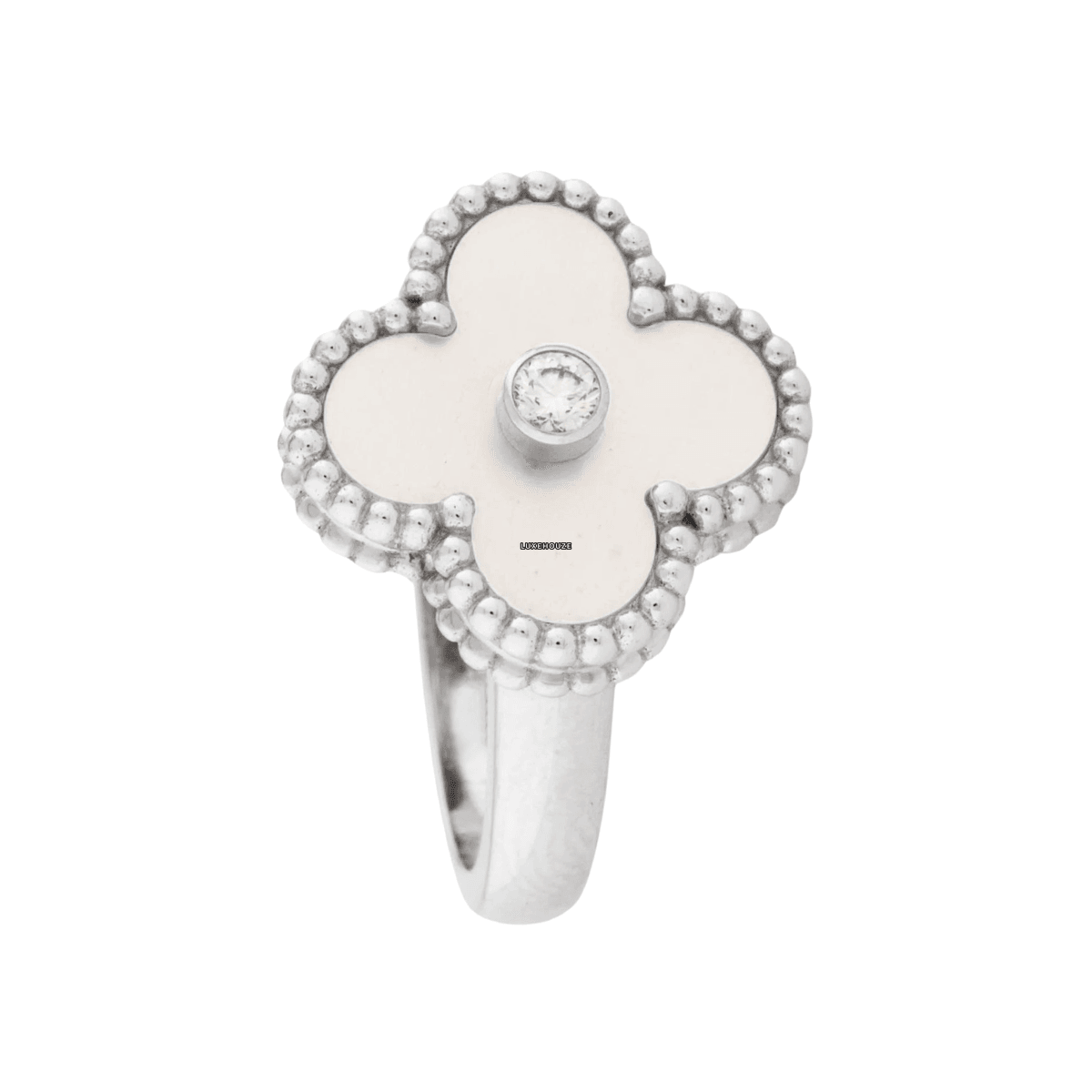 Van Cleef & Arpels Vintage Alhambra Ring 18K White Gold Diamond Mother-of-pearl VCARF48900