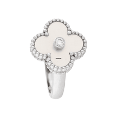 Van Cleef & Arpels Vintage Alhambra Ring 18K White Gold Diamond Mother-of-pearl VCARF48900