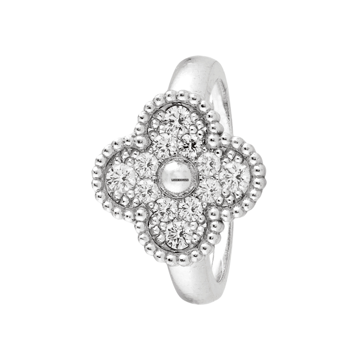 Van Cleef & Arpels Vintage Alhambra Ring 18K White Gold Diamond VCARO26N00