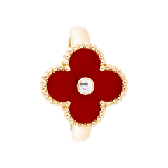 Van Cleef & Arpels Vintage Alhambra Ring 18K Yellow Gold Carnelian Diamond VCARD40800