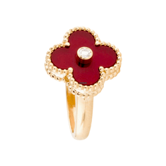 Van Cleef & Arpels Vintage Alhambra Ring 18K Yellow Gold Carnelian Diamond VCARD40800