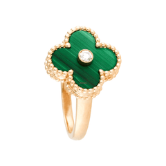 Van Cleef & Arpels Vintage Alhambra Ring 18K Yellow Gold Diamond Malachite VCARO3QM00