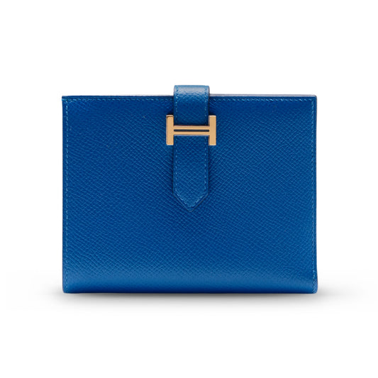 Hermes Bearn Compact Wallet Blue Zanzibar GHW C