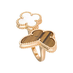 Van Cleef & Arpels Lucky Alhambra Between the Finger Ring 18K Yellow Gold Mother-of-pearl Tiger Eye VCARN05800 