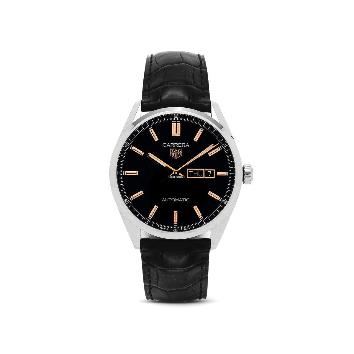 Tag Heuer Carrera Day-Date WBN2013.FC6503 Black Dial Leather