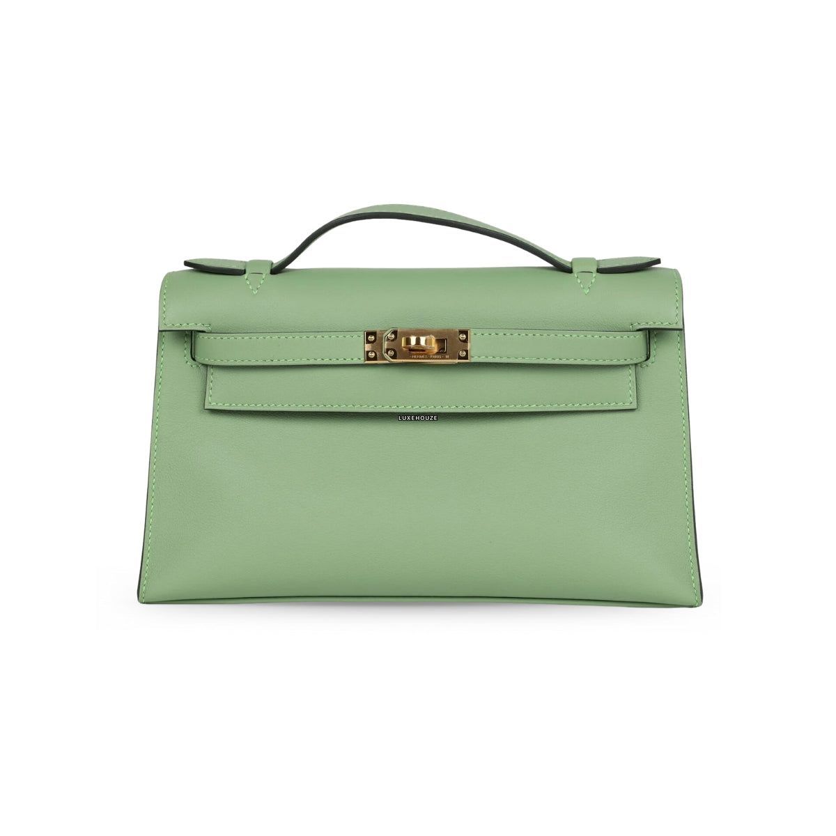 Hermes Kelly Pochette Vert Criquet Swift GHW B