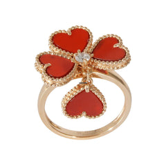 Van Cleef & Arpels Sweet Hearts Ring 18K Rose Gold Carnelian Diamond VCARN5P600