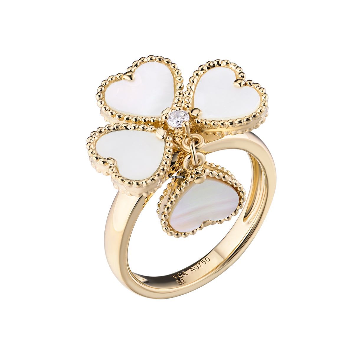 Van Cleef & Arpels Sweet Hearts Ring 18K Yellow Gold Diamond Mother of Pearl VCARN5P300