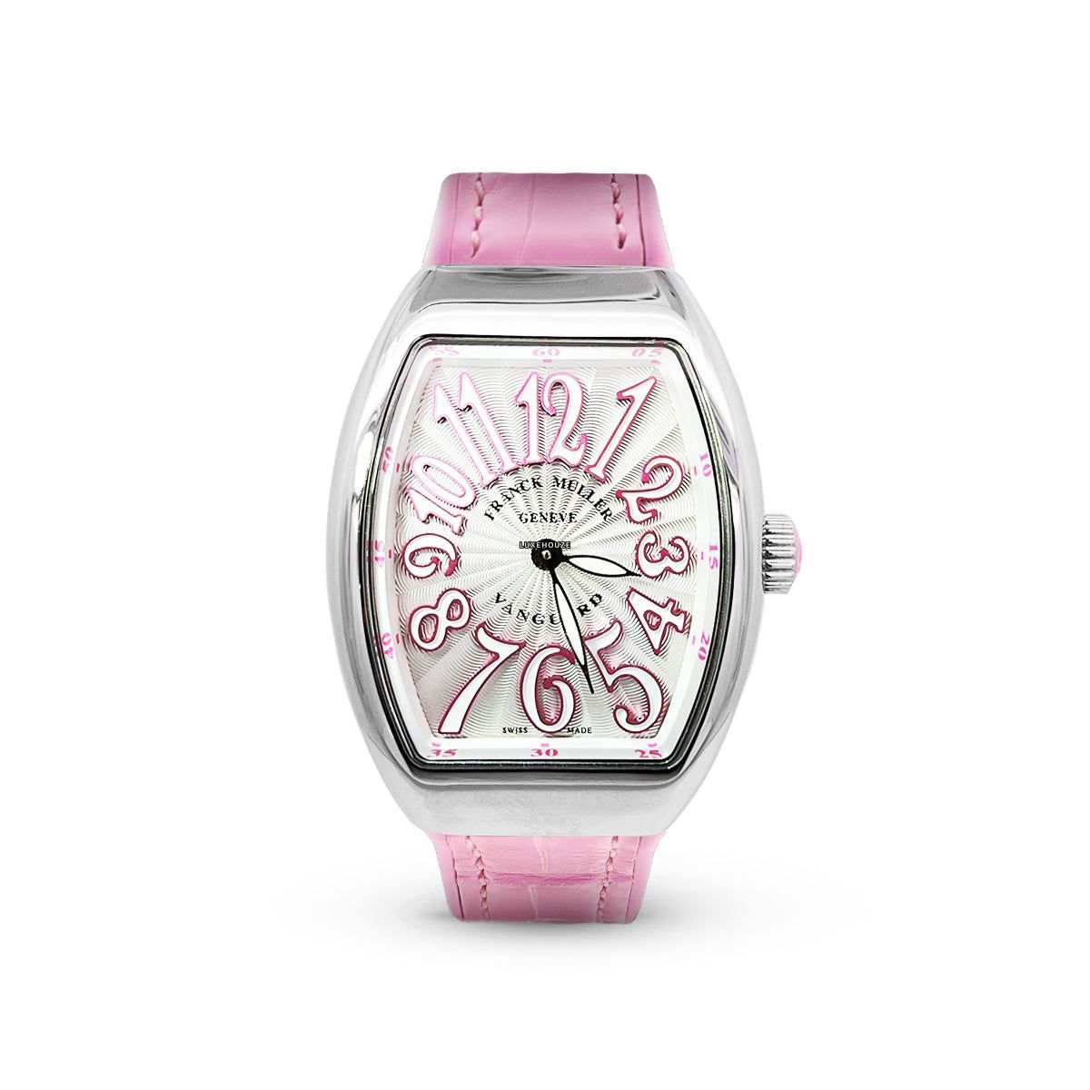 Franck Muller Vanguard V 32 QZ AC.RS (BLC.BLC RS) (White Dial, Pink Numbers)