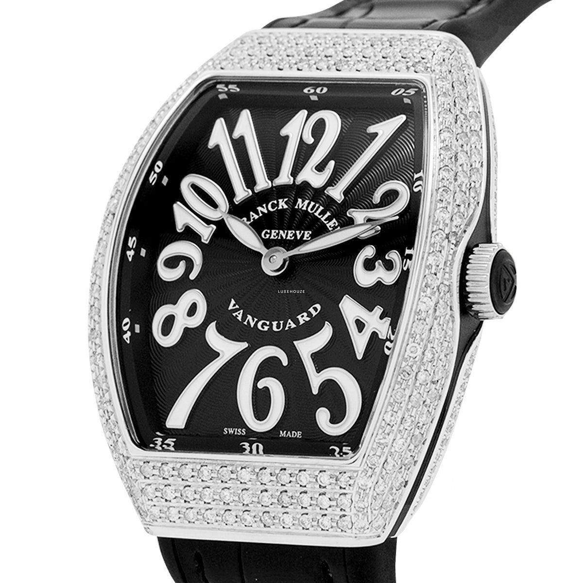 Franck Muller Vanguard V 32 QZ AC.NR (NR.BLC AC) (Black Dial, White Numbers, Medium Aftersetting)