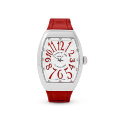 Franck Muller Vanguard V 32 QZ AC.RG (BLC.BLC RG) (White Dial, Red Numbers)