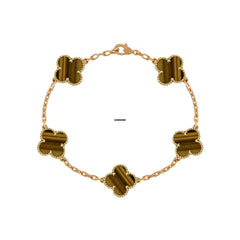 Van Cleef & Arpels Vintage Alhambra Bracelet 5 motifs 18K Yellow Gold Tiger Eye VCARD35600